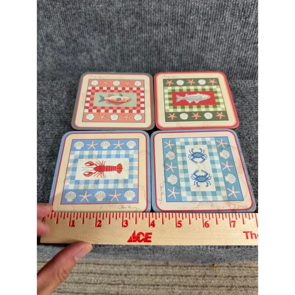 Claire Murray Signature Nautical Coasters Set of 4 Lobster Crab Fish Beach Decor